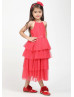 Coral Tulle Tea Length Layered Flower Girl Dress